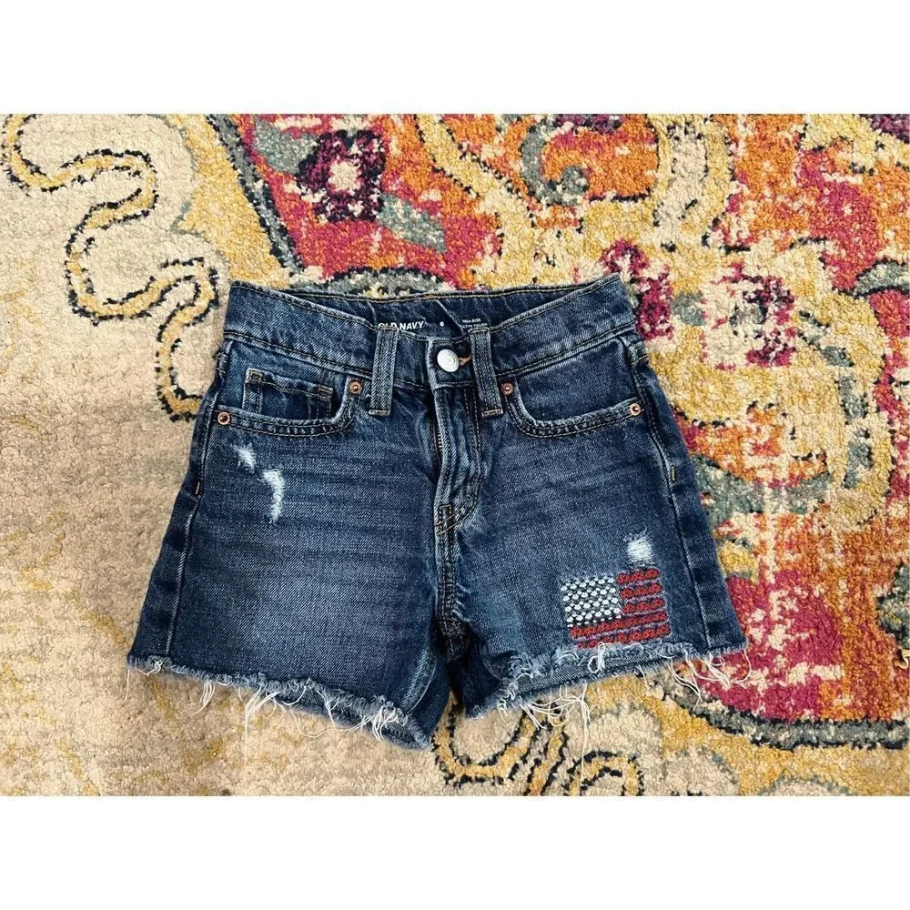 Old Navy High Rise Distressed American Flag Denim Shorts S